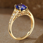 Oval Brilliant Cut Royal Blue Hue Lab-Certified Blue Sapphire - Pave Classic Engagement Ring 14K Yellow Gold Plated (Includes GRC Certification from Gemstone Research Center)