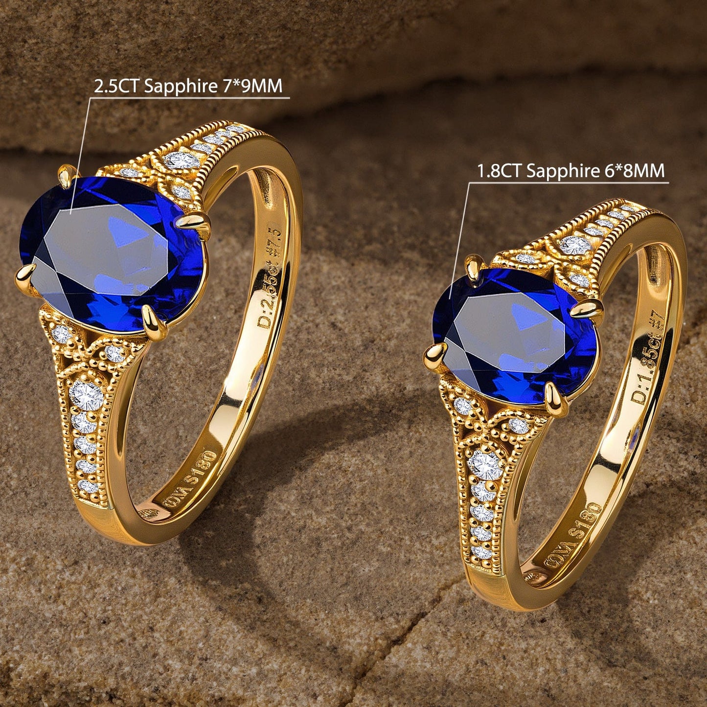 Oval Brilliant Cut Royal Blue Hue Lab-Certified Blue Sapphire - Pave Classic Engagement Ring 14K Yellow Gold Plated (Includes GRC Certification from Gemstone Research Center)