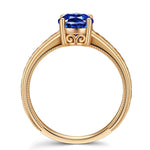 Oval Brilliant Cut Royal Blue Hue Lab-Certified Blue Sapphire - Solitaire Classic Engagement Ring 14K Yellow Gold Plated (Includes GRC Certification from Gemstone Research Center)