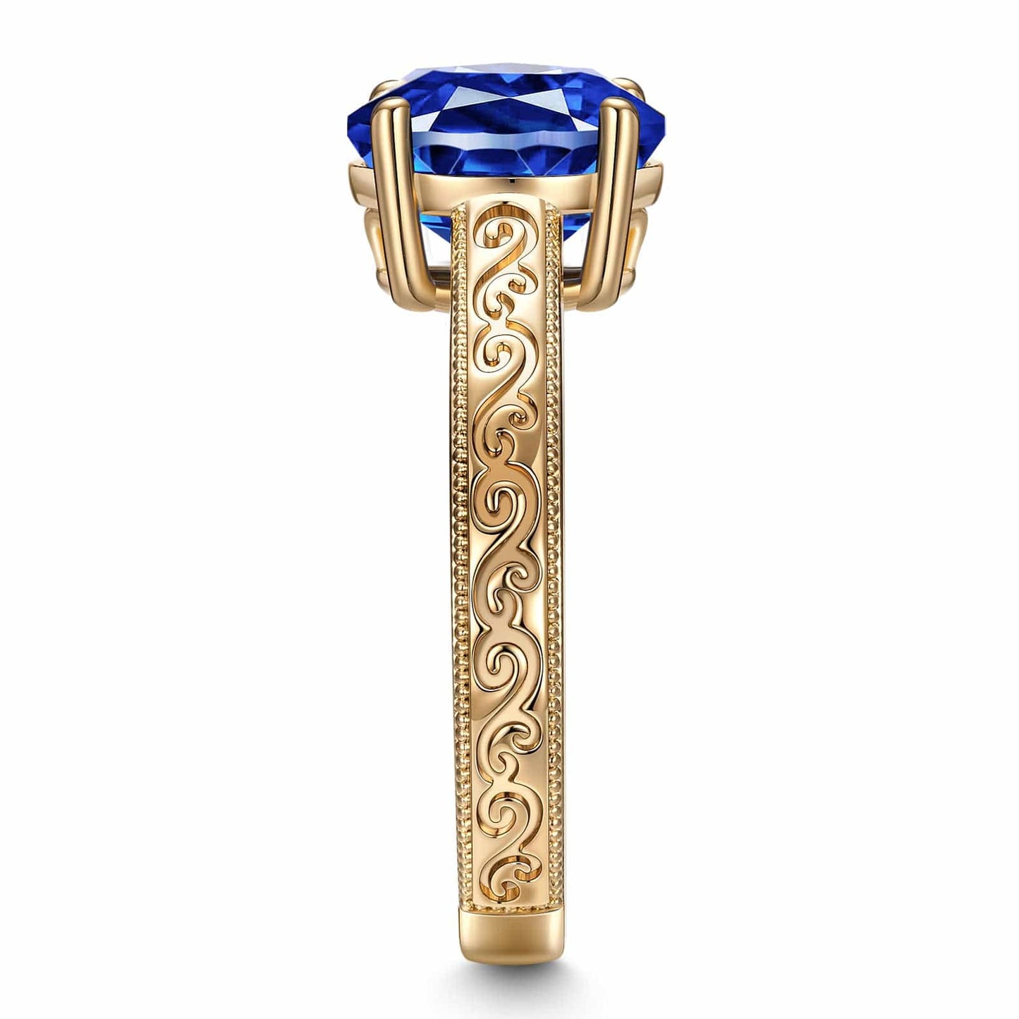 Oval Brilliant Cut Royal Blue Hue Lab-Certified Blue Sapphire - Solitaire Classic Engagement Ring 14K Yellow Gold Plated (Includes GRC Certification from Gemstone Research Center)