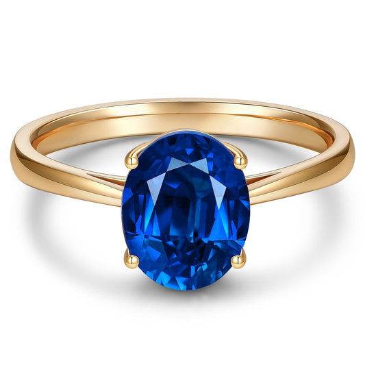 gon- Oval Brilliant Cut Royal Blue Hue Lab-Certified Blue Sapphire - Solitaire Classic Engagement Ring 14K Yellow Gold Plated (Includes GRC Certification from Gemstone Research Center)