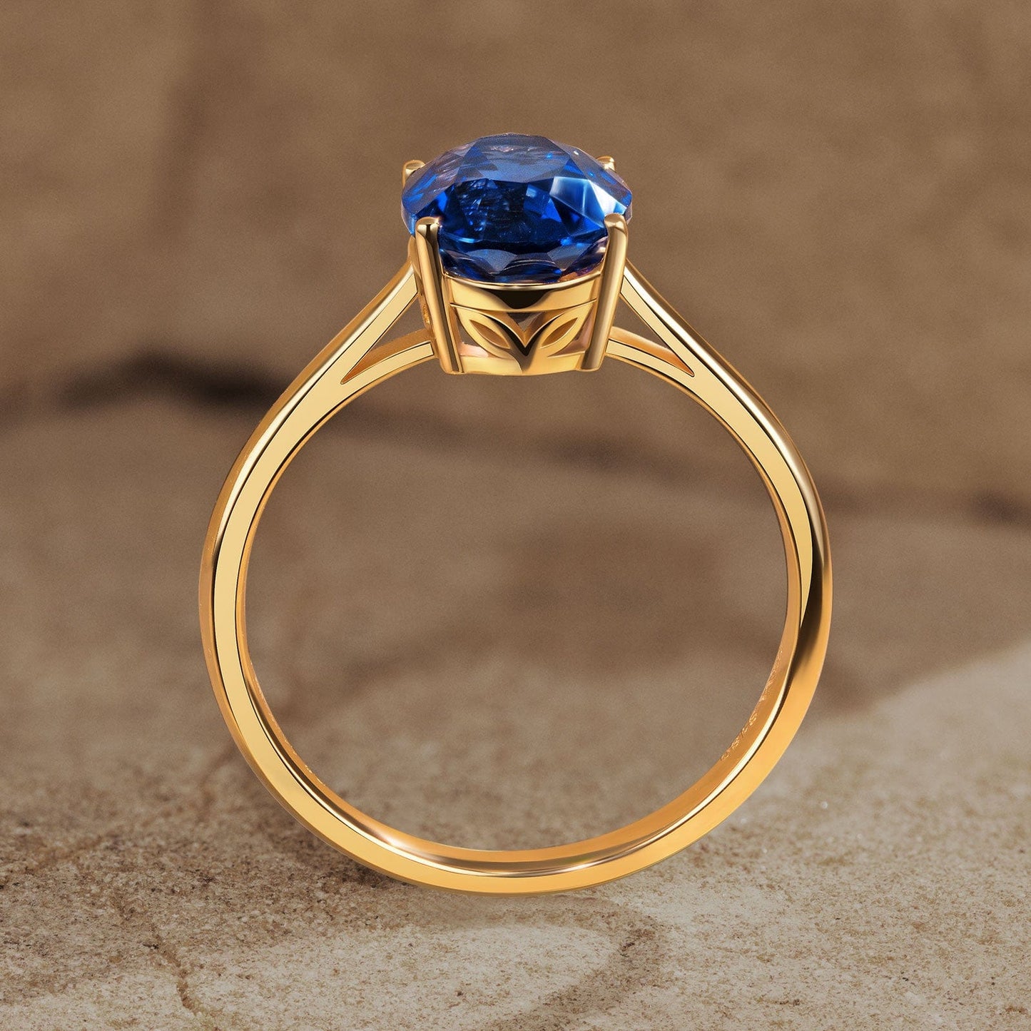 Oval Brilliant Cut Royal Blue Hue Lab-Certified Blue Sapphire - Solitaire Classic Engagement Ring 14K Yellow Gold Plated (Includes GRC Certification from Gemstone Research Center)