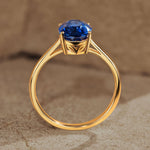 Oval Brilliant Cut Royal Blue Hue Lab-Certified Blue Sapphire - Solitaire Classic Engagement Ring 14K Yellow Gold Plated (Includes GRC Certification from Gemstone Research Center)
