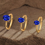 Oval Brilliant Cut Royal Blue Hue Lab-Certified Blue Sapphire - Solitaire Classic Engagement Ring 14K Yellow Gold Plated (Includes GRC Certification from Gemstone Research Center)
