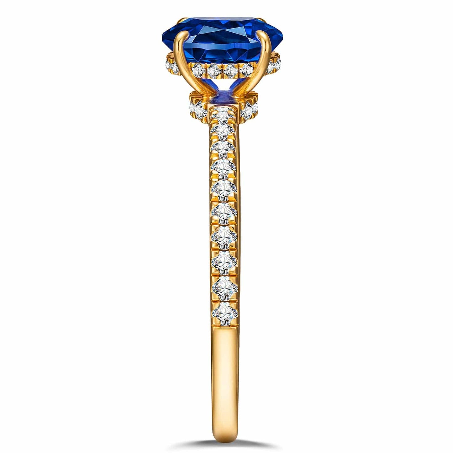 Oval Brilliant Cut Royal Blue Hue Lab-Certified Blue Sapphire - Pave Classic Engagement Ring 14K Yellow Gold Plated (Includes GRC Certification from Gemstone Research Center)
