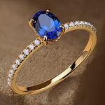 Oval Brilliant Cut Royal Blue Hue Lab-Certified Blue Sapphire - Pave Classic Engagement Ring 14K Yellow Gold Plated (Includes GRC Certification from Gemstone Research Center)