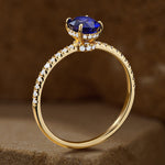 Oval Brilliant Cut Royal Blue Hue Lab-Certified Blue Sapphire - Pave Classic Engagement Ring 14K Yellow Gold Plated (Includes GRC Certification from Gemstone Research Center)