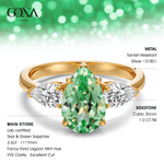 Pear Brilliant Cut Fancy Vivid Lagoon Mint Hue Lab-Certified Teal & Green Sapphire - Three Stone Classic Engagement Ring 14K Yellow Gold Plated (Includes GRC Certification from Gemstone Research Center)