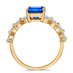 Emerald-Cut Royal Blue Hue Lab-Certified Blue Sapphire - Pave Classic Engagement Ring 14K Yellow Gold Plated (Includes GRC Certification from Gemstone Research Center)