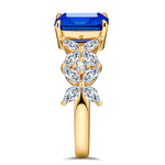 Emerald-Cut Royal Blue Hue Lab-Certified Blue Sapphire - Pave Classic Engagement Ring 14K Yellow Gold Plated (Includes GRC Certification from Gemstone Research Center)