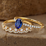 Oval Brilliant Cut Royal Blue Hue Lab-Certified Blue Sapphire - Classic Stackable Ring Sets 14K Yellow Gold Plated (Includes GRC Certification from Gemstone Research Center)