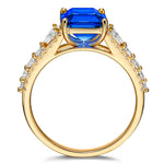 Emerald-Cut Royal Blue Hue Lab-Certified Blue Sapphire - Pave Classic Engagement Ring 14K Yellow Gold Plated (Includes GRC Certification from Gemstone Research Center)