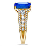Emerald-Cut Royal Blue Hue Lab-Certified Blue Sapphire - Pave Classic Engagement Ring 14K Yellow Gold Plated (Includes GRC Certification from Gemstone Research Center)