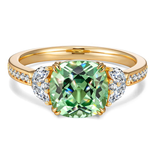 gon- Cushion Cut Fancy Vivid Lagoon Mint Hue Lab-Certified Teal & Green Sapphire  - Pave Classic Engagement Ring 14K Yellow Gold Plated (Includes GRC Certification from Gemstone Research Center)