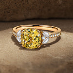 Cushion Cut Fancy Vivid Yellow Lab-certified Yellow Sapphire - Pave Classic Engagement Ring 14K Yellow Gold Plated (Includes GRC Certification from Gemstone Research Center)