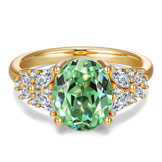 gon- Oval Brilliant Cut Fancy Vivid Lagoon Mint Hue Lab-Certified Teal & Green Sapphire - Pave Classic Engagement Ring 14K Yellow Gold Plated (Includes GRC Certification from Gemstone Research Center)