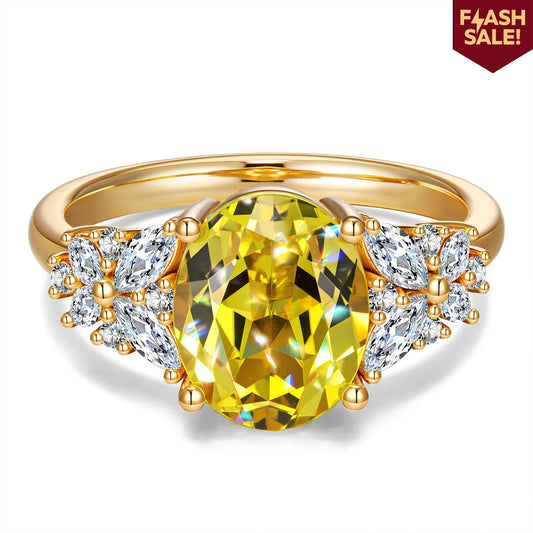 gon- Exclusive Flash Deal Oval Brilliant Cut Fancy Vivid Yellow Lab-certified Yellow Sapphire - Pave Classic Engagement Ring 14K Yellow Gold Plated (Includes GRC Certification from Gemstone Research Center)