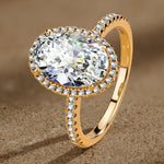 Lab-Certified Oval Brilliant Cut Moissanite - Halo Classic Engagement Ring 14K Yellow Gold Plated (Includes GRA Certification from Gemological Research Association)
