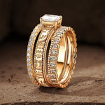 IGI Certified Lab-Grown Radiant Cut Diamond - Bridal Sets Classic Engagement Ring 14K Yellow Gold Plated (Includes IGI Certification from International Gemological Institute)
