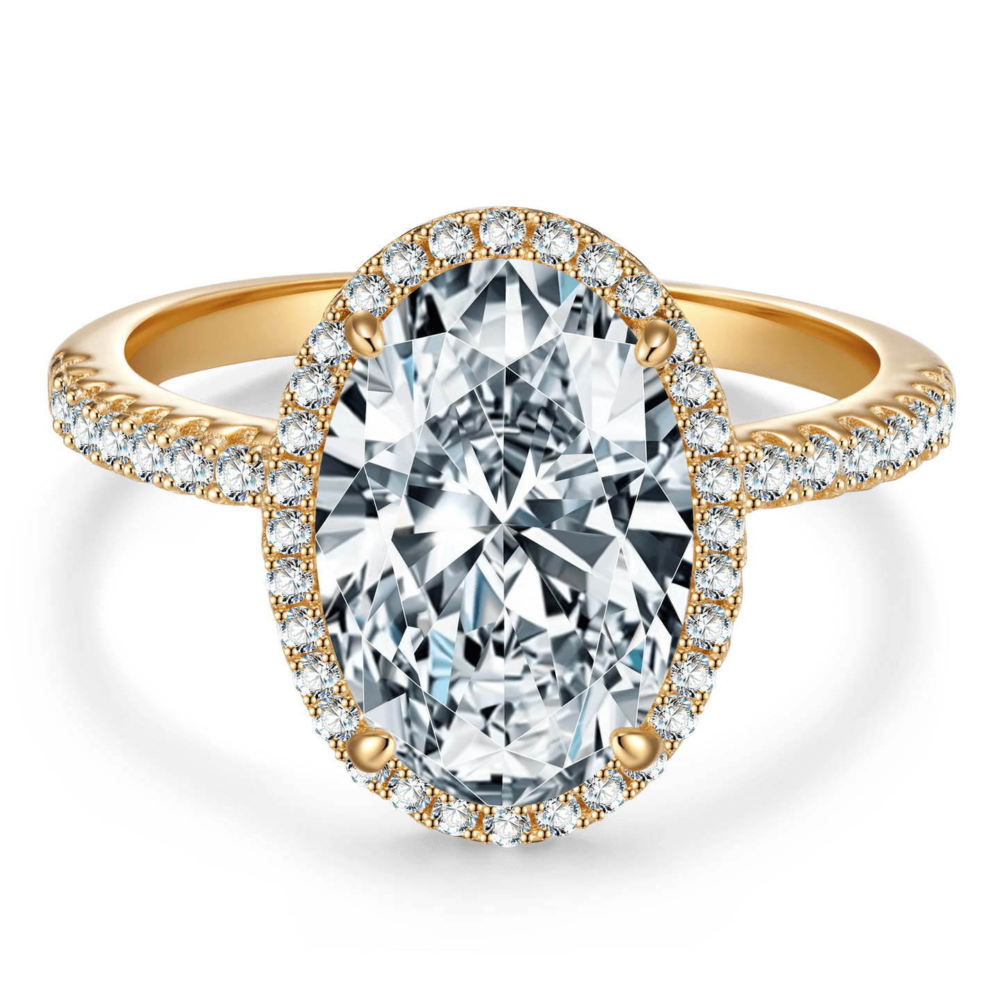 Lab-Certified Oval Brilliant Cut Moissanite - Halo Classic Engagement Ring 14K Yellow Gold Plated (Includes GRA Certification from Gemological Research Association)