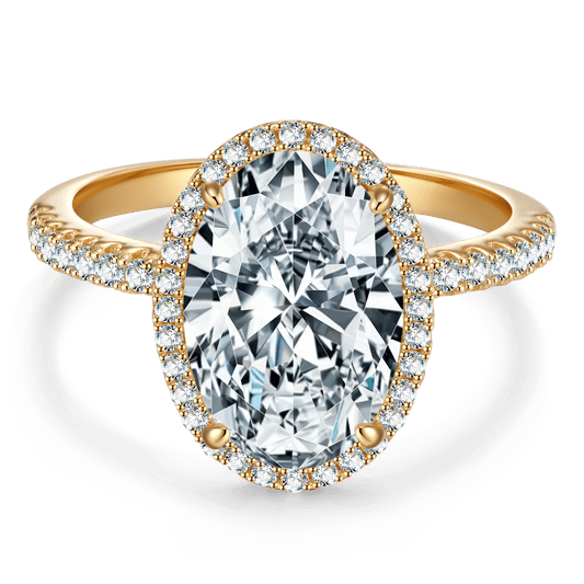 gon- Lab-Certified Oval Brilliant Cut Moissanite - Halo Classic Engagement Ring 14K Yellow Gold Plated (Includes GRA Certification from Gemological Research Association)