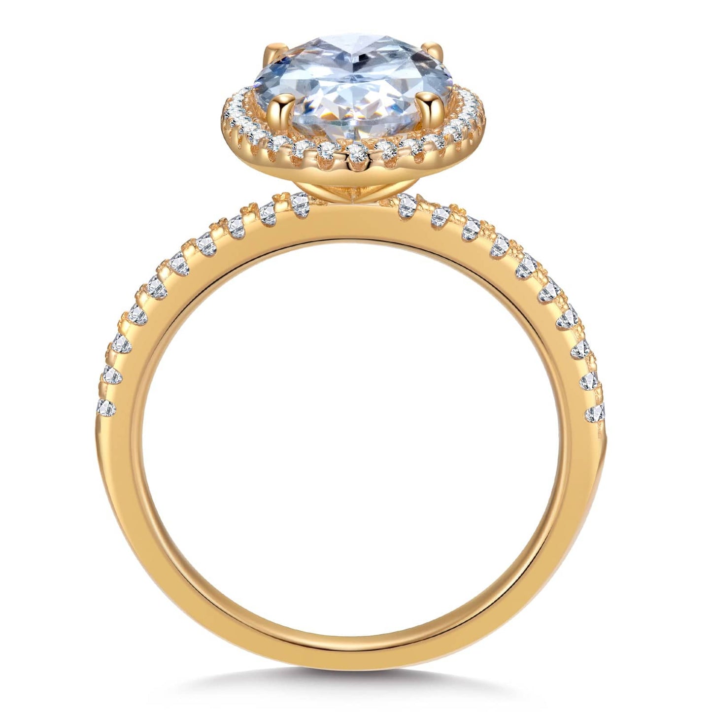 Lab-Certified Oval Brilliant Cut Moissanite - Halo Classic Engagement Ring 14K Yellow Gold Plated (Includes GRA Certification from Gemological Research Association)