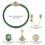 Green Christmas Night Tarnish-resistant Silver Charms Bracelet Set With Enamel In 14K Gold Plated (Includes bracelet and all charms shown)
