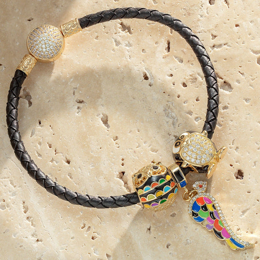 gona- Animals Tarnish-resistant Silver Charms Bracelet Set With Enamel In 14K Gold Plated (Includes bracelet and all charms shown)