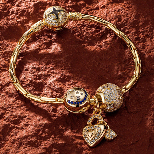 gona- Sterling Silver Promise Charms Bracelet Set With Enamel In 14K Gold Plated (Includes bracelet and all charms shown)