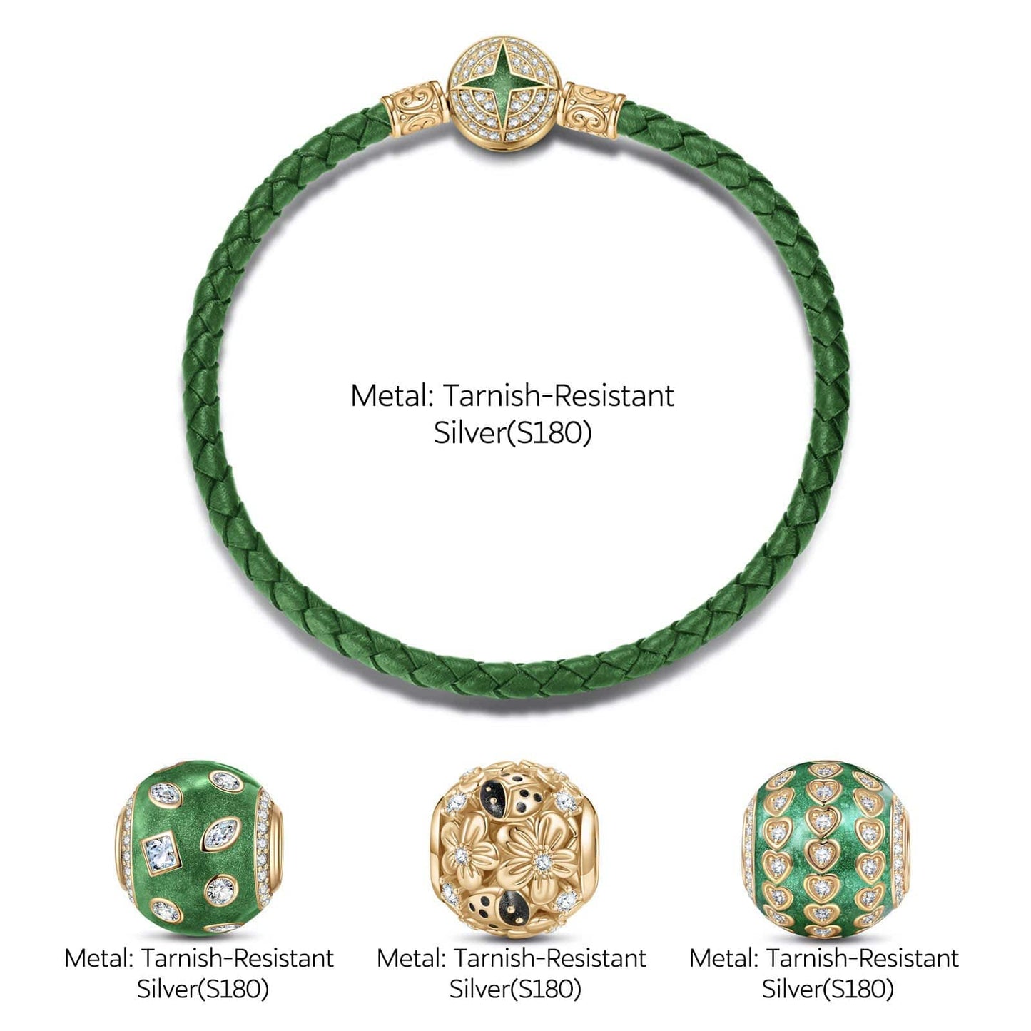Spring Blossoms Tarnish-resistant Silver Charms Bracelet Set With Enamel In 14K Gold Plated (Includes bracelet and all charms shown)