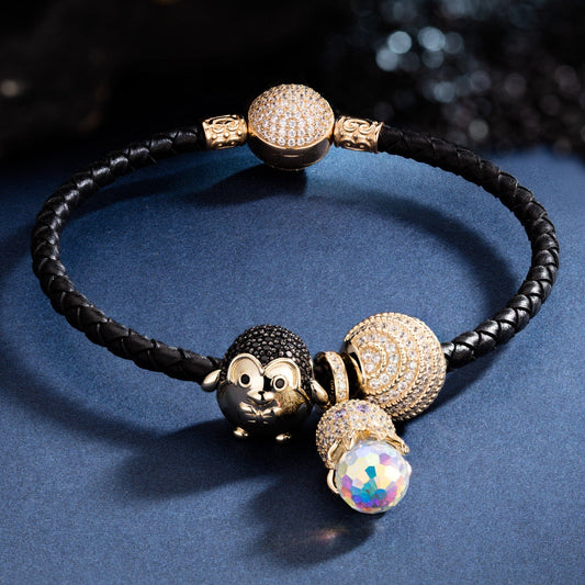 gona- Sea Penguin And Octopus Tarnish-resistant Silver Charms Bracelet Set In 14K Gold Plated (Includes bracelet and all charms shown)