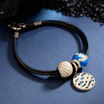 Waves And Anchors Tarnish-resistant Silver Leather Charms Bracelet Set With Enamel In 14K Gold Plated (Includes bracelet and all charms shown)