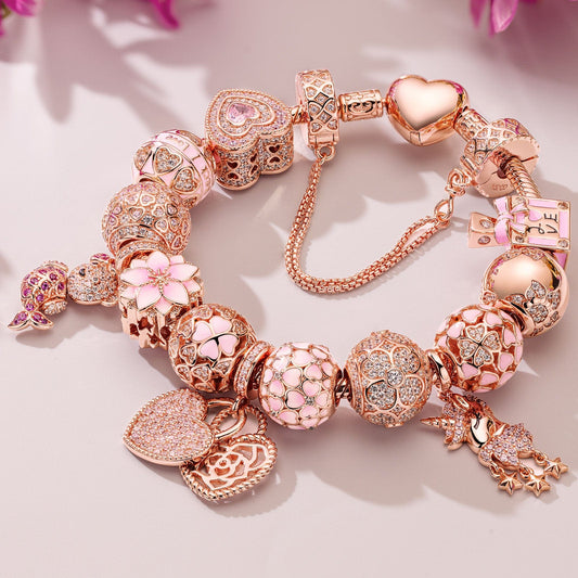 gona- Fantasy Island Tarnish-resistant Silver Charms Bracelet Set With Enamel In Rose Gold Plated (Includes bracelet and all charms shown)