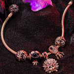 Skeleton Tribe Tarnish-resistant Silver Charms Bracelet Set With Enamel In Rose Gold Plated (Includes bracelet and all charms shown)