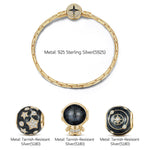 Sterling Silver Astronauts and Galaxies Bamboo Chain Charms Bracelet Set With Enamel In 14K Gold Plated (Includes bracelet and all charms shown)