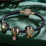 Penguin Club Tarnish-resistant Silver Animals Charms Bracelet Set With Enamel In 14K Gold Plated - Heartful Hugs Collection (Includes bracelet and all charms shown)