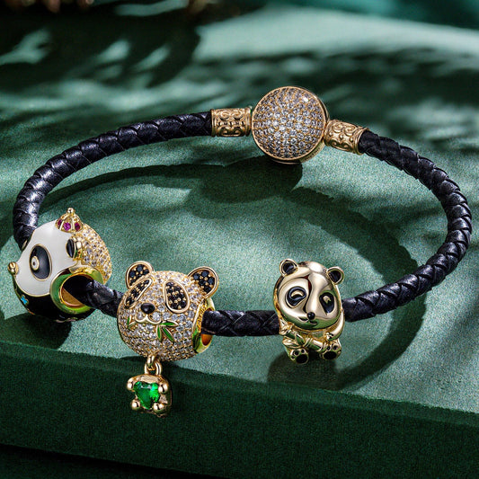 gona- Lovely Panda Tarnish-resistant Silver Animals Charms Bracelet Set With Enamel In 14K Gold Plated - Heartful Hugs Collection (Includes bracelet and all charms shown)