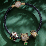 Lovely Panda Tarnish-resistant Silver Animals Charms Bracelet Set With Enamel In 14K Gold Plated - Heartful Hugs Collection (Includes bracelet and all charms shown)