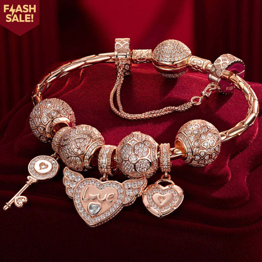 gona- Endless Love Tarnish-resistant Silver Charms Bracelet Set In Rose Gold Plated (Includes bracelet and all charms shown)