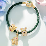 Sterling Silver Green Fetch Charms Bracelet Set In 14K Gold Plated(Includes bracelet and all charms shown)