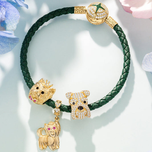 gona- Sterling Silver Green Fetch Charms Bracelet Set In 14K Gold Plated(Includes bracelet and all charms shown)