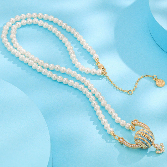 gona- Horseshoe Tarnish-resistant Silver Pearl Necklace Anchor Charms Necklace Set In 14K Gold Plated