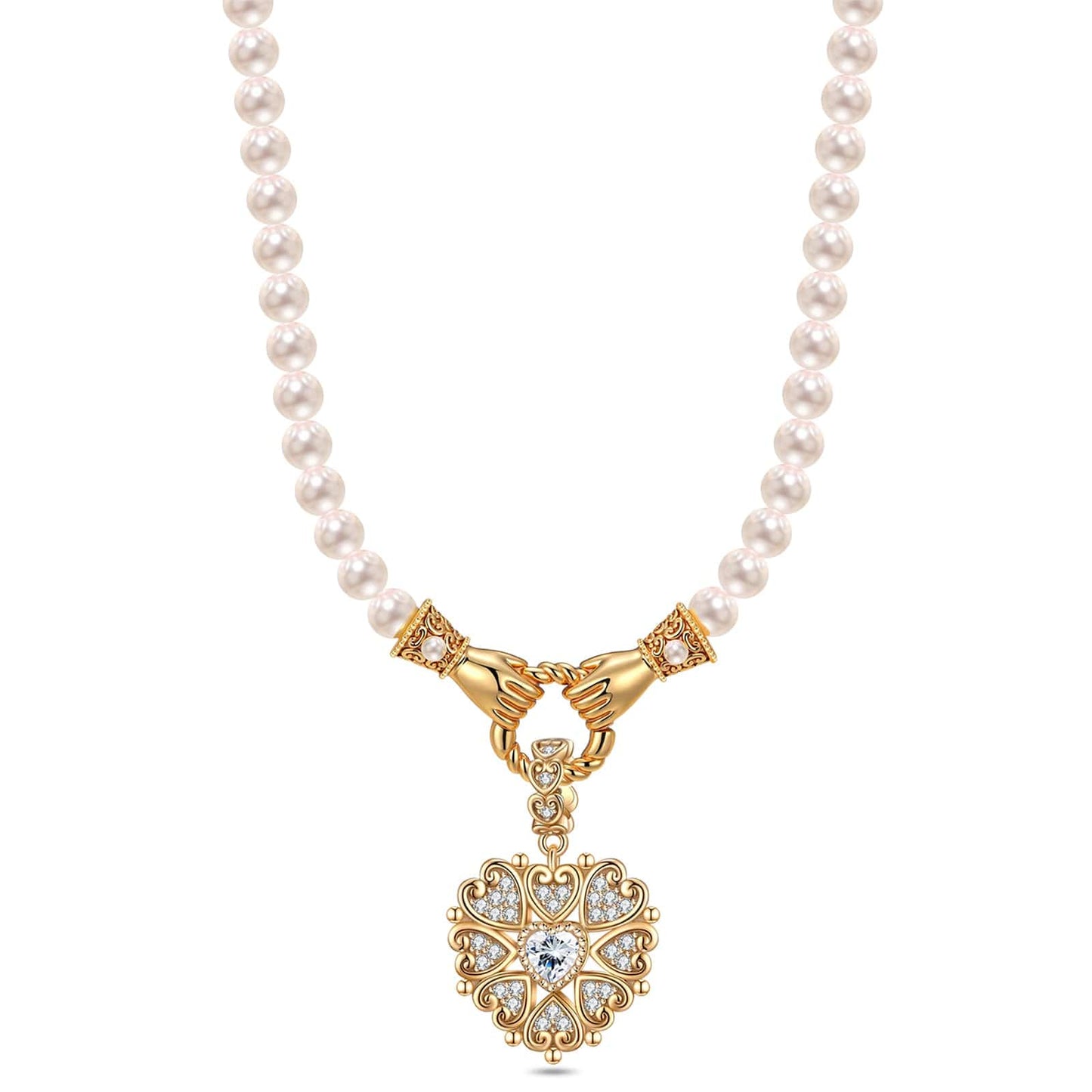 Queen Of Glitter Tarnish-resistant Silver Pearl Necklace Set In 14K Gold Plated