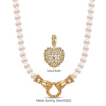 Queen Of Glitter Tarnish-resistant Silver Pearl Necklace Set In 14K Gold Plated