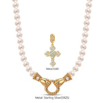 God's Cross Tarnish-resistant Silver Pearl Necklace Set In 14K Gold Plated