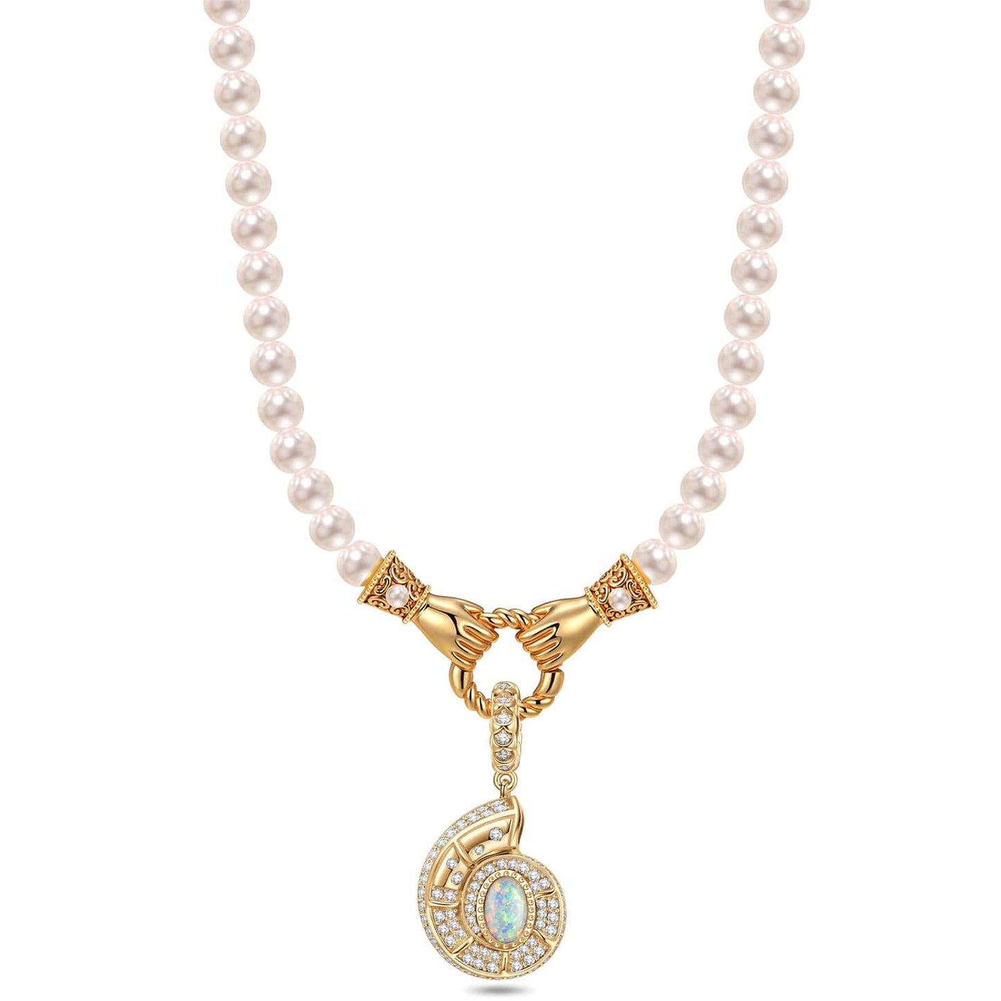 Delicate Seashell Tarnish-resistant Silver Pearl Necklace Set In 14K Gold Plated