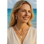 Delicate Seashell Tarnish-resistant Silver Pearl Necklace Set In 14K Gold Plated