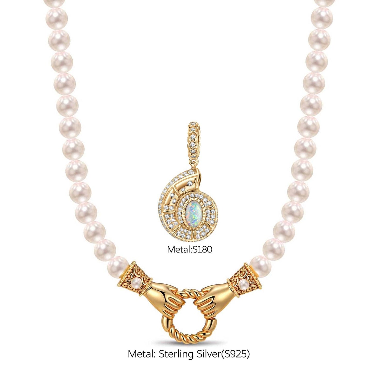 Delicate Seashell Tarnish-resistant Silver Pearl Necklace Set In 14K Gold Plated