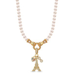 Eiffel Flair Tarnish-resistant Silver Pearl Necklace Set With Ename lIn 14K Gold Plated