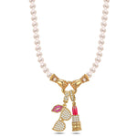 Effortless Chic Tarnish-resistant Silver Pearl Necklace Set With Ename lIn 14K Gold Plated